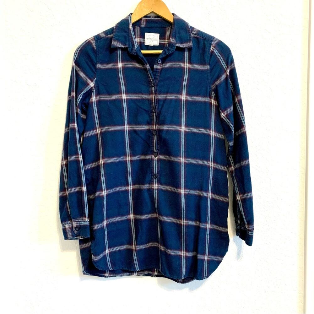 Fat Face Dark Teal Tattersall Plaid Button Down Shirt